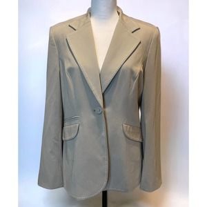 CABI Tan Single Button Collared Career Classic Boss Babe Blazer Jacket Women 8